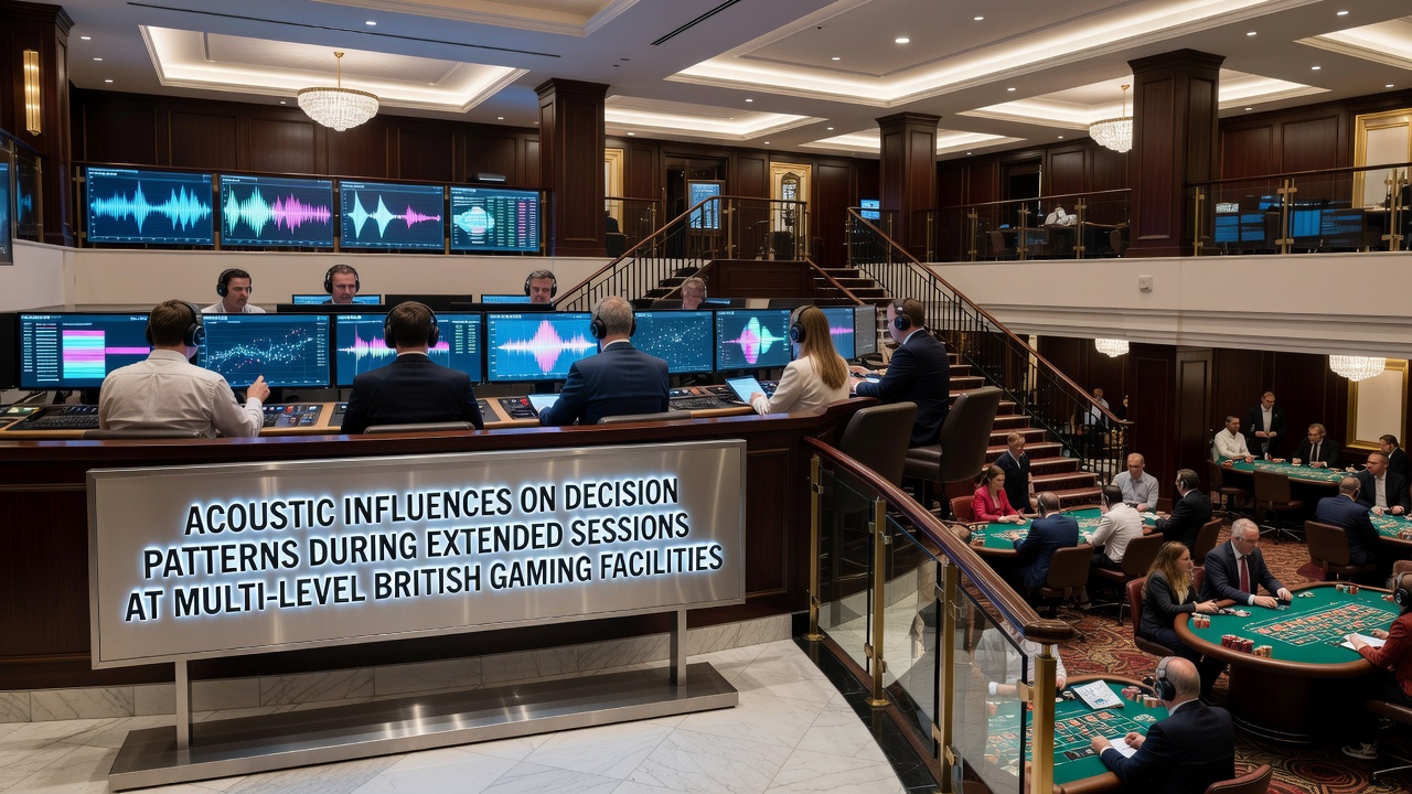 Interior view of a multi-level British casino showing gaming floors with ambient lighting and sound systems