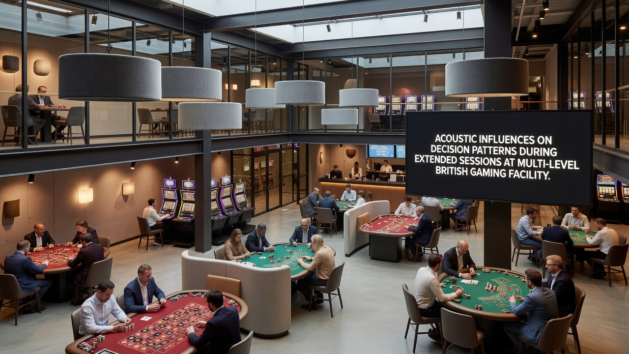 Acoustic measurement equipment positioned near gaming tables in a British casino environment