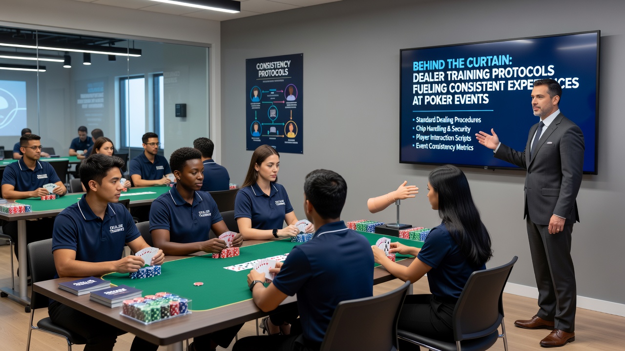 Group of certified poker dealers reviewing game scenarios in a Birmingham training facility