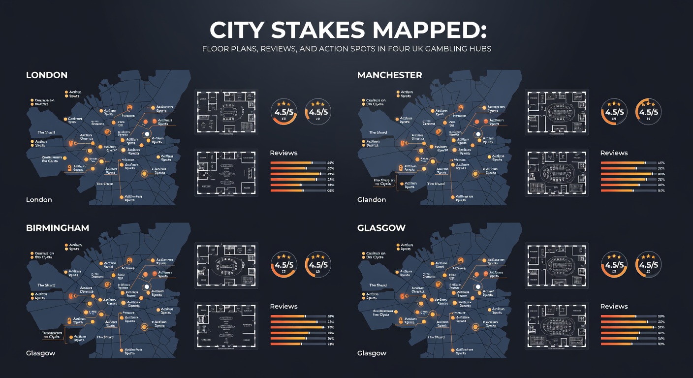 Detailed floor plan overlay of Glasgow's Grosvenor Casino, marking poker pits, live tables, and slot clusters