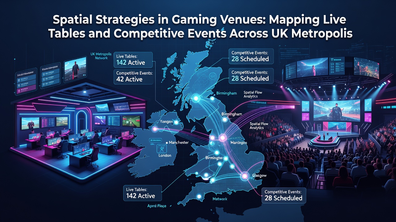 Spatial mapping diagram showing table placements and event zones in UK metropolitan casinos
