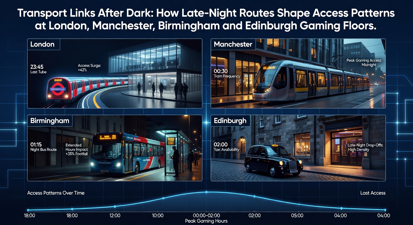Nighttime transport connections linking major UK cities to casino locations