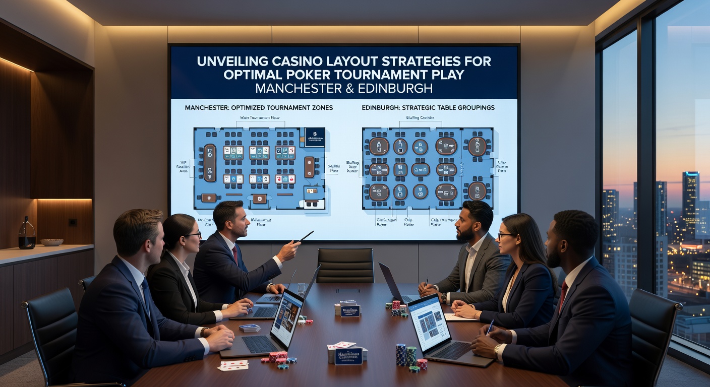 Edinburgh casino poker pit showing strategic table arrangement and player pathways